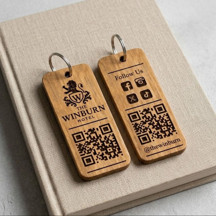 Personalised Social Media QR Code Keyring I Promotional Website Keyring I Wooden Business QR Code Keychain