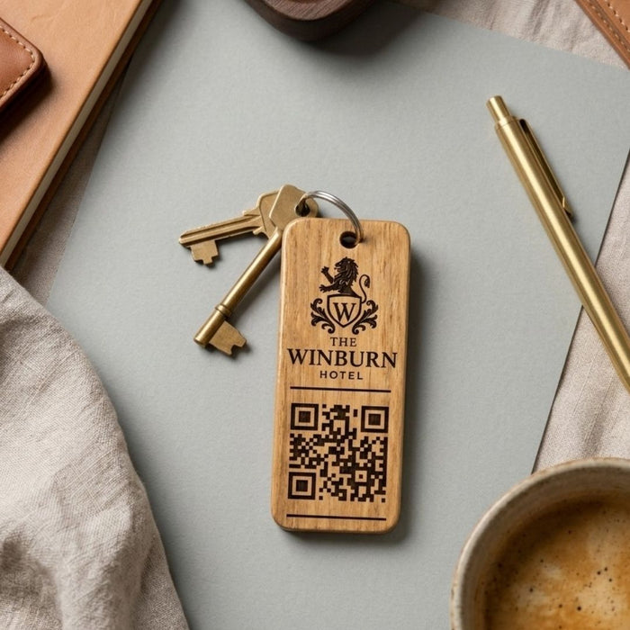 Custom QR Code Wooden Keyring, Branded Business Keyring, Personalised Logo Keychain, Promotional Company Key Fob, Engraved Key Tag
