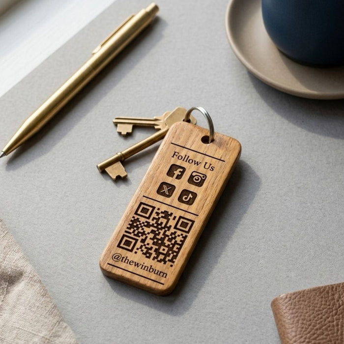 Custom QR Code Wooden Keyring, Branded Business Keyring, Personalised Logo Keychain, Promotional Company Key Fob, Engraved Key Tag