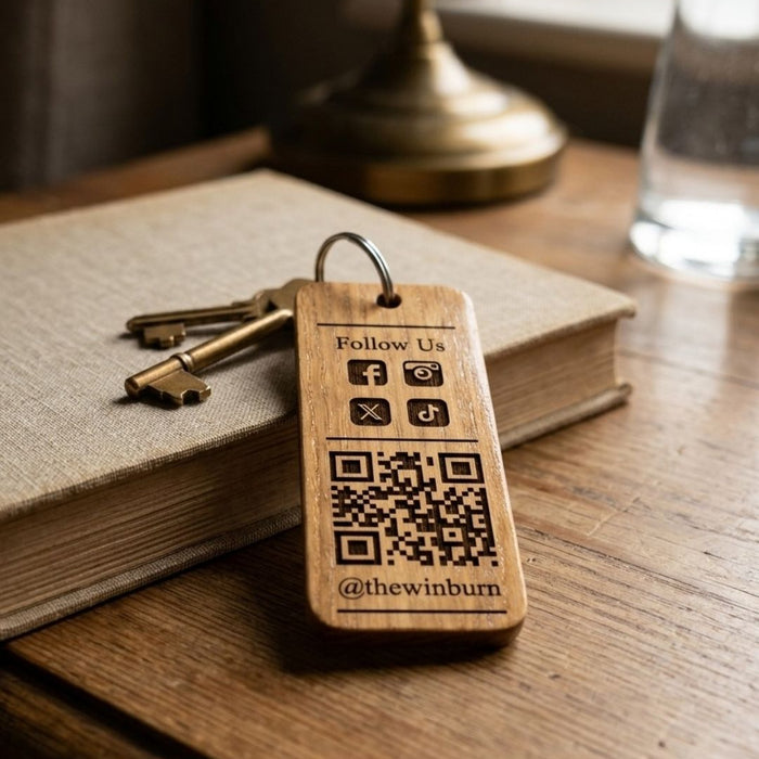 Personalised Social Media QR Code Keyring I Promotional Website Keyring I Wooden Business QR Code Keychain