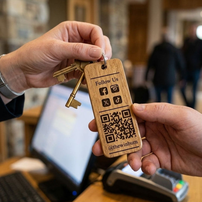 Personalised Social Media QR Code Keyring I Promotional Website Keyring I Wooden Business QR Code Keychain
