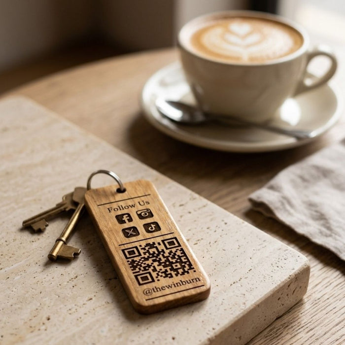 Custom QR Code Wooden Keyring, Branded Business Keyring, Personalised Logo Keychain, Promotional Company Key Fob, Engraved Key Tag