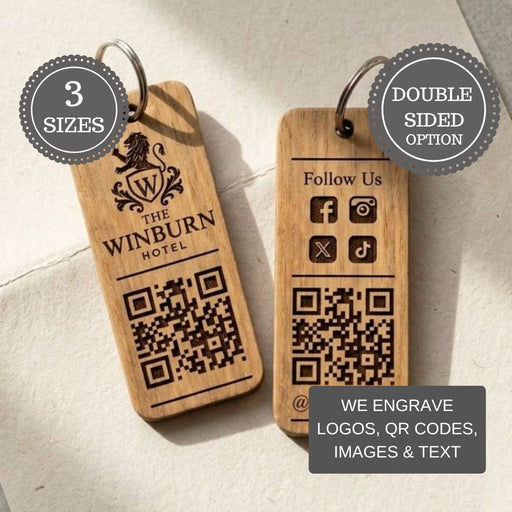 Custom QR Code Wooden Keyring, Branded Business Keyring, Personalised Logo Keychain, Promotional Company Key Fob, Engraved Key Tag