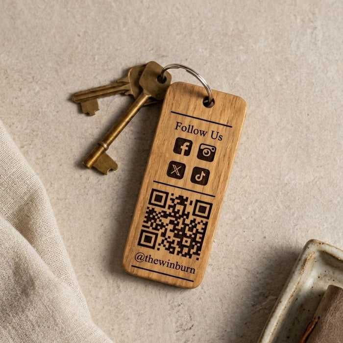 Custom QR Code Wooden Keyring, Branded Business Keyring, Personalised Logo Keychain, Promotional Company Key Fob, Engraved Key Tag