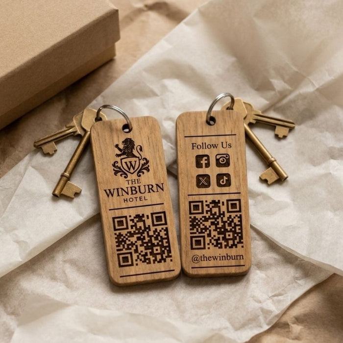 Custom QR Code Wooden Keyring, Branded Business Keyring, Personalised Logo Keychain, Promotional Company Key Fob, Engraved Key Tag