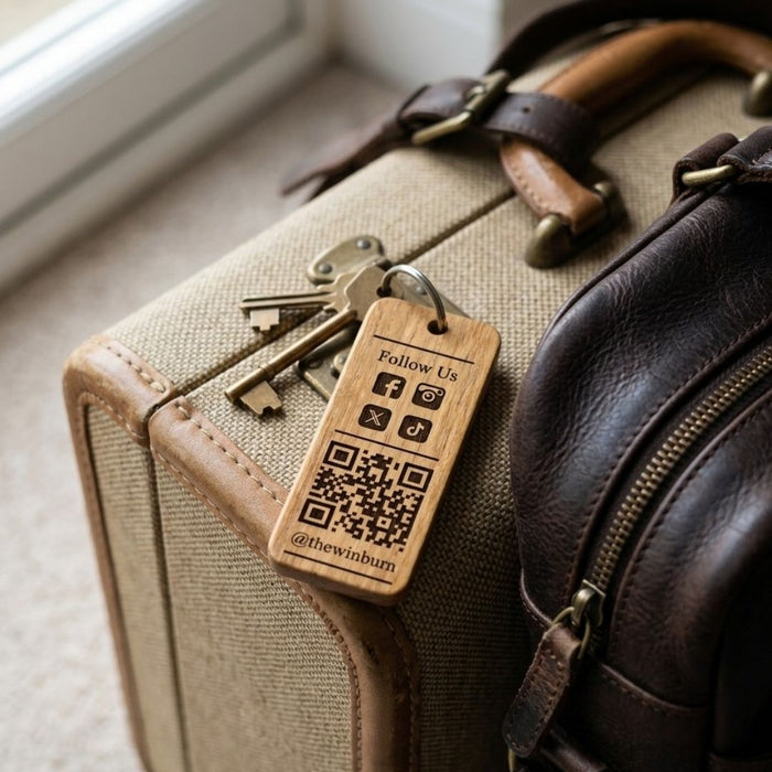 Personalised Social Media QR Code Keyring I Promotional Website Keyring I Wooden Business QR Code Keychain