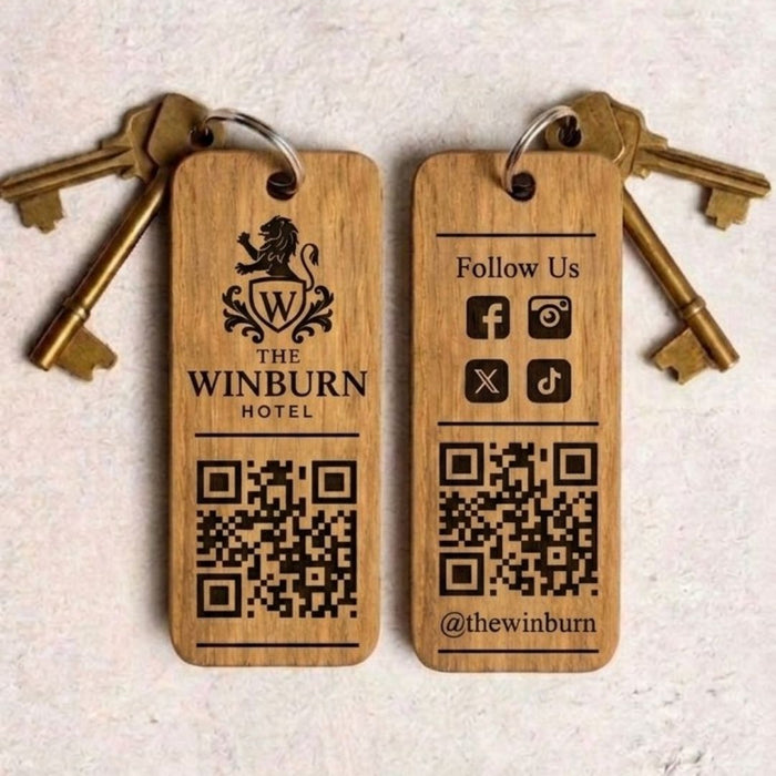 Custom QR Code Wooden Keyring, Branded Business Keyring, Personalised Logo Keychain, Promotional Company Key Fob, Engraved Key Tag