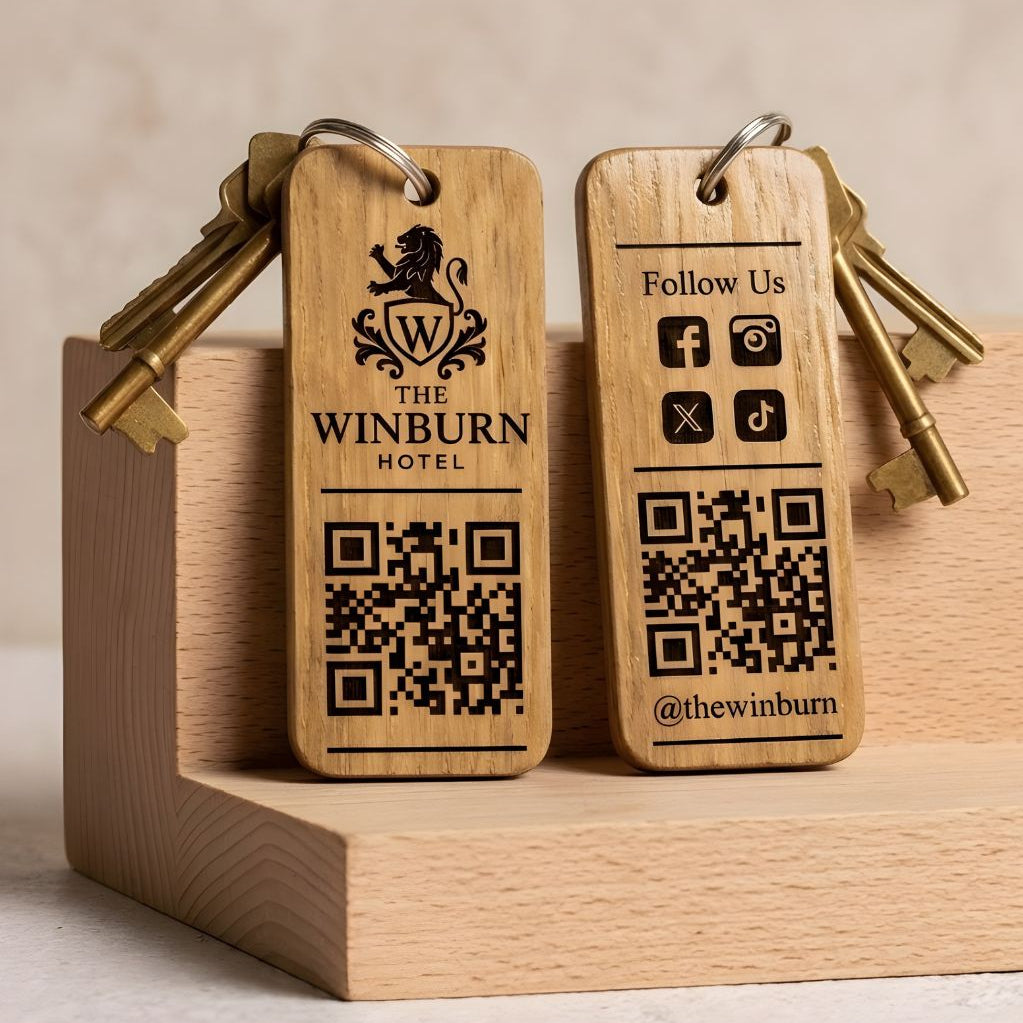 Custom QR Code Wooden Keyring, Branded Business Keyring, Personalised Logo Keychain, Promotional Company Key Fob, Engraved Key Tag