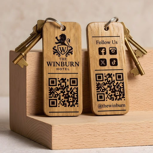 Custom QR Code Wooden Keyring, Branded Business Keyring, Personalised Logo Keychain, Promotional Company Key Fob, Engraved Key Tag