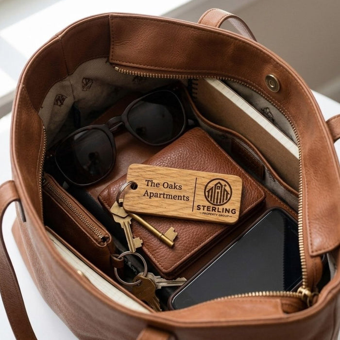 Custom Wooden Keyrings for Airbnb, Hotels & Property Management | Engraved Solid Oak with Logo, Text & QR Code