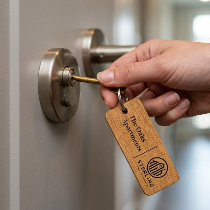 Custom Wooden Keyrings for Airbnb, Hotels & Property Management | Engraved Solid Oak with Logo, Text & QR Code