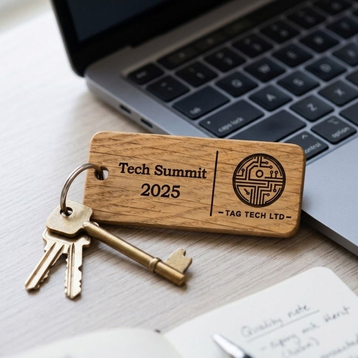 Custom Wooden Keyrings for Events, Conferences & Seminars | Engraved with Logo, QR Code or Event Info