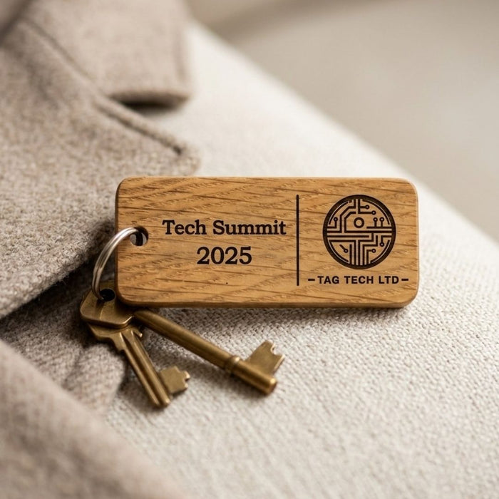 Custom Wooden Keyrings for Events, Conferences & Seminars | Engraved with Logo, QR Code or Event Info