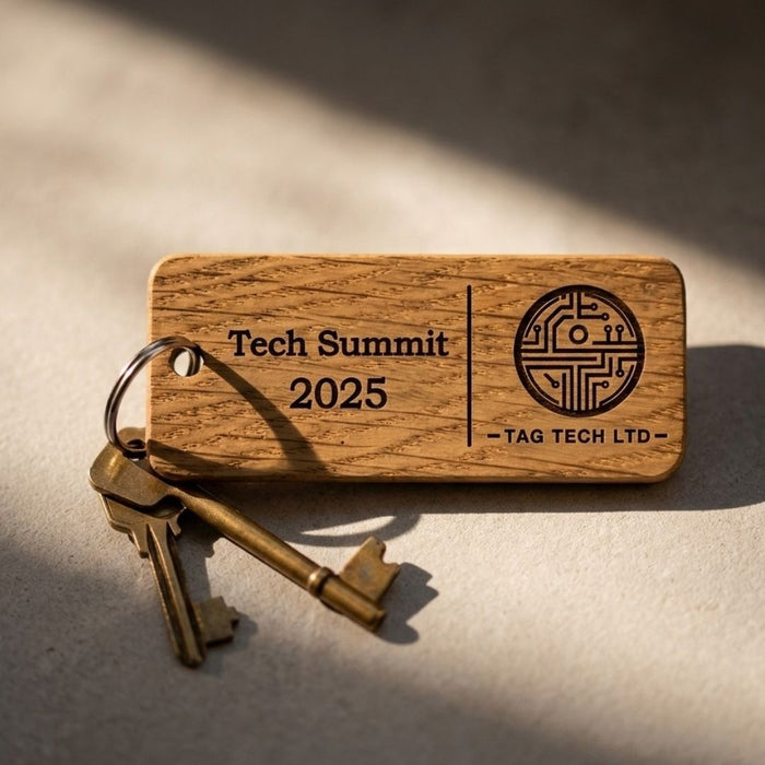 Custom Wooden Keyrings for Events, Conferences & Seminars | Engraved with Logo, QR Code or Event Info