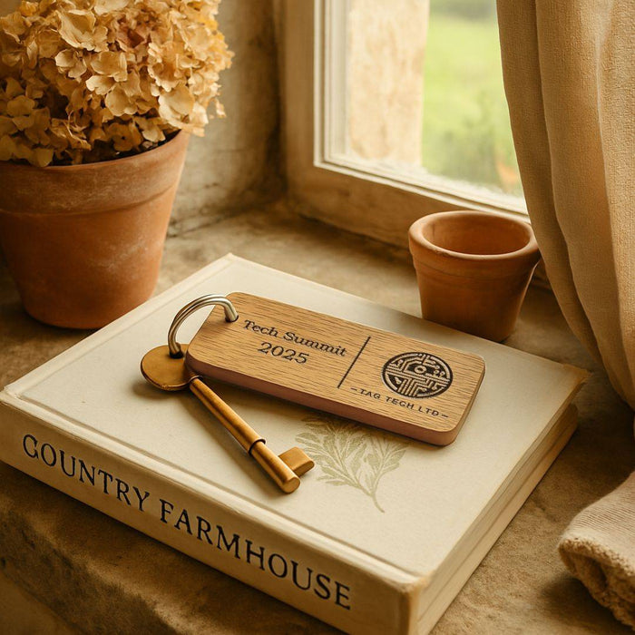 Custom Wooden Keyrings for Events, Conferences & Seminars | Engraved with Logo, QR Code or Event Info