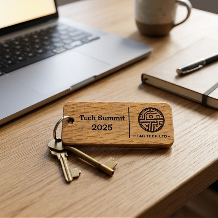 Custom Wooden Keyrings for Events, Conferences & Seminars | Engraved with Logo, QR Code or Event Info
