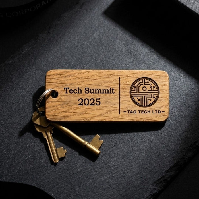 Custom Wooden Keyrings for Events, Conferences & Seminars | Engraved with Logo, QR Code or Event Info