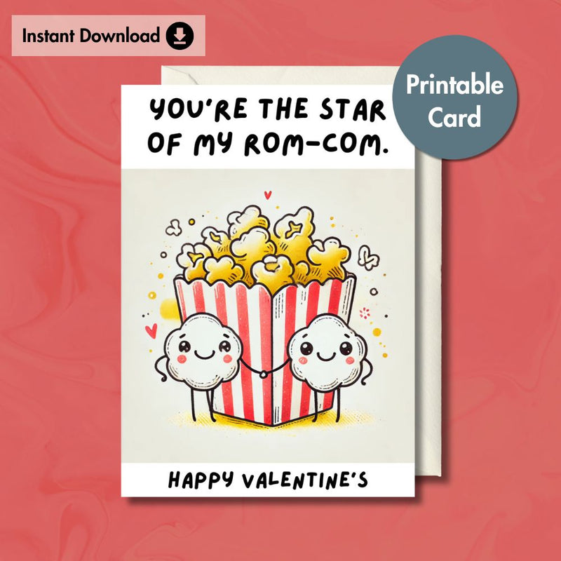 Cute Couple Rom-Com Popcorn Valentine's Card | Printable Downloadable ...