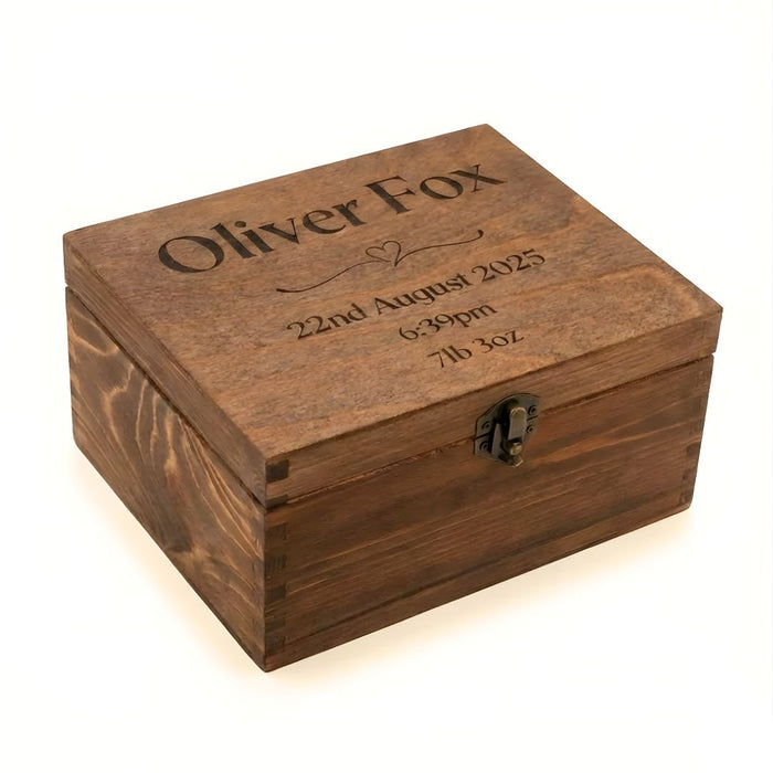 Engraved Baby Keepsake Box I Newborn Baby Birth Date Wood Memento Box