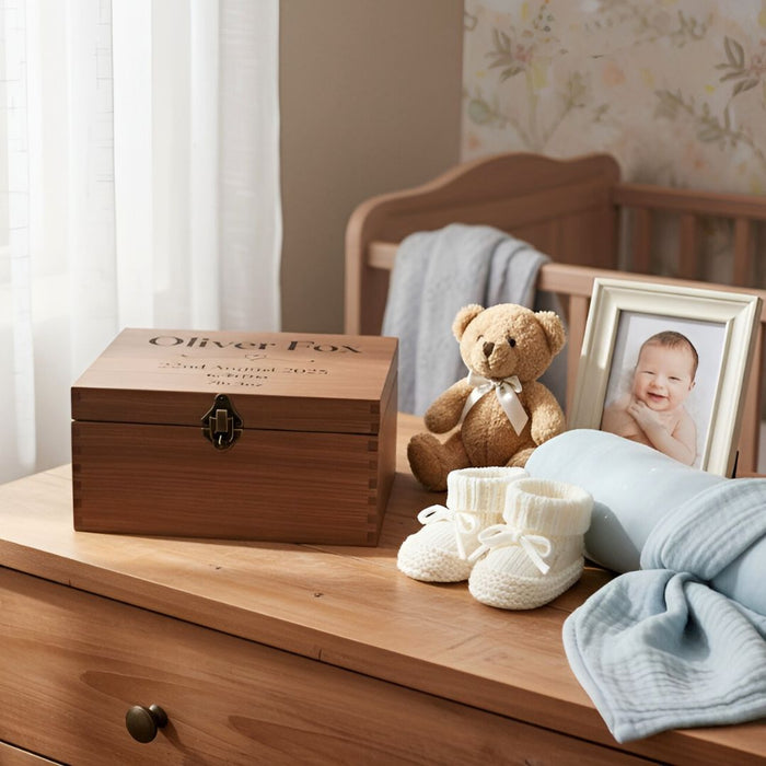 Engraved Baby Keepsake Box I Newborn Baby Birth Date Wood Memento Box