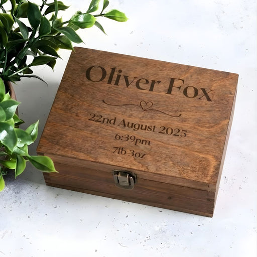 Engraved Baby Keepsake Box I Newborn Baby Birth Date Wood Memento Box