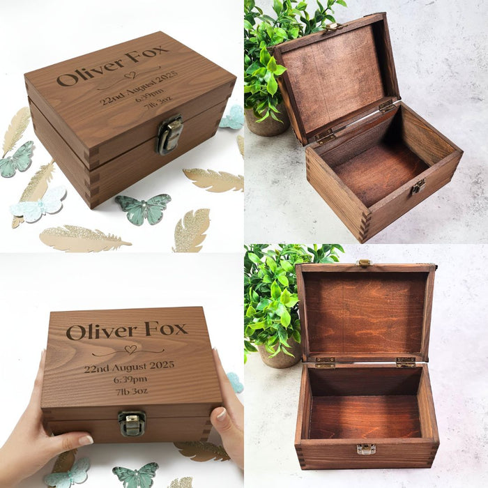 Engraved Baby Keepsake Box I Newborn Baby Birth Date Wood Memento Box
