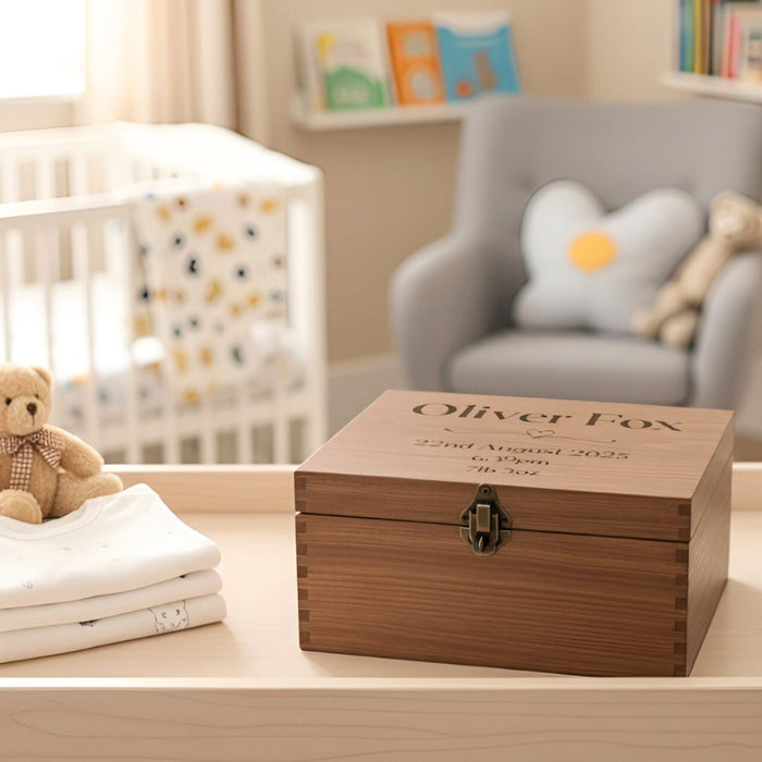 Engraved Baby Keepsake Box I Newborn Baby Birth Date Wood Memento Box