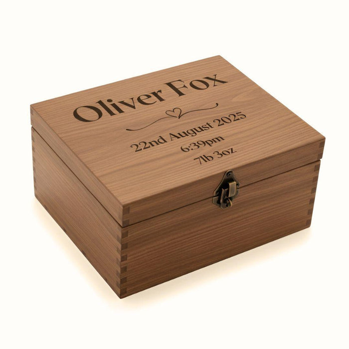 Engraved Baby Keepsake Box I Newborn Baby Birth Date Wood Memento Box