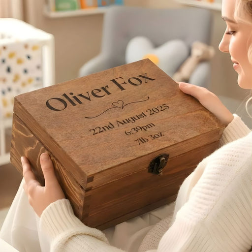 Engraved Baby Keepsake Box I Newborn Baby Birth Date Wood Memento Box