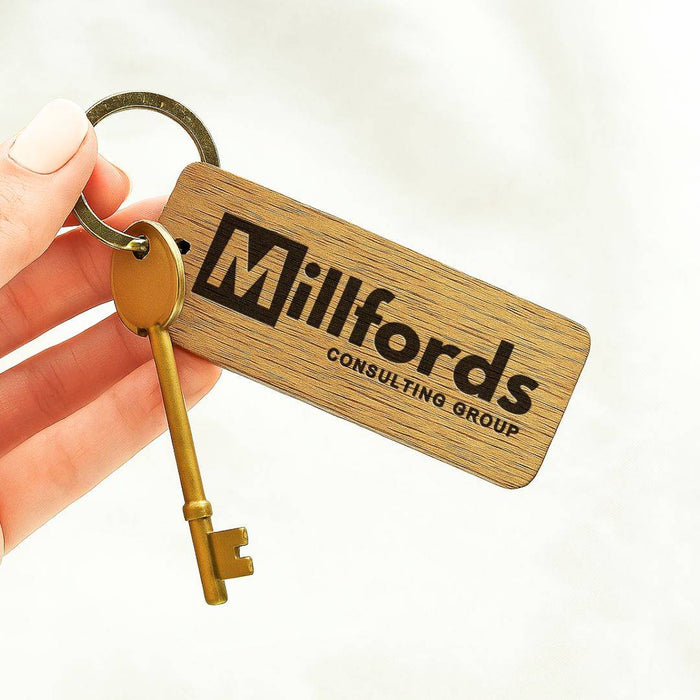 Engraved Business Logo Keyring I Branded Wooden Keychain I Personalised Oak Keyring