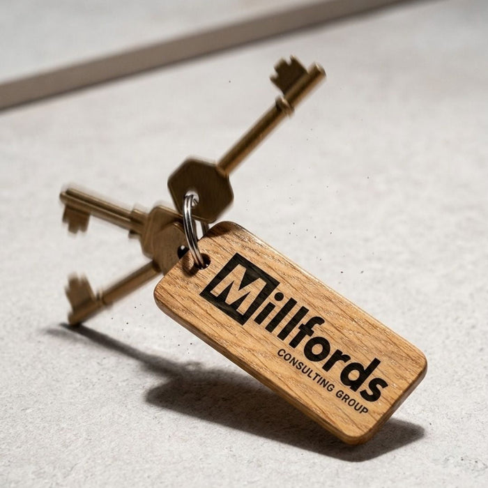 Engraved Business Logo Keyring I Branded Wooden Keychain I Personalised Oak Keyring