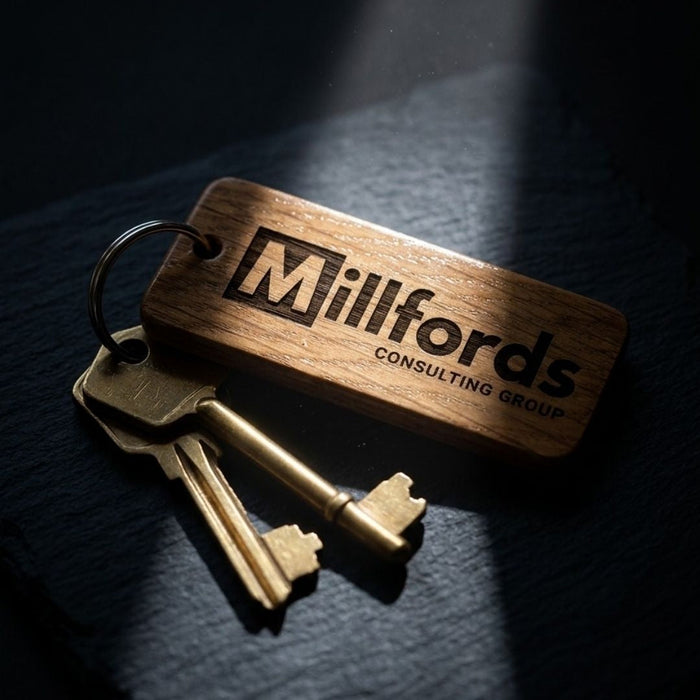 Engraved Business Logo Keyring I Branded Wooden Keychain I Personalised Oak Keyring