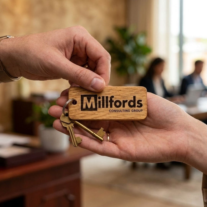 Engraved Business Logo Keyring I Branded Wooden Keychain I Personalised Oak Keyring