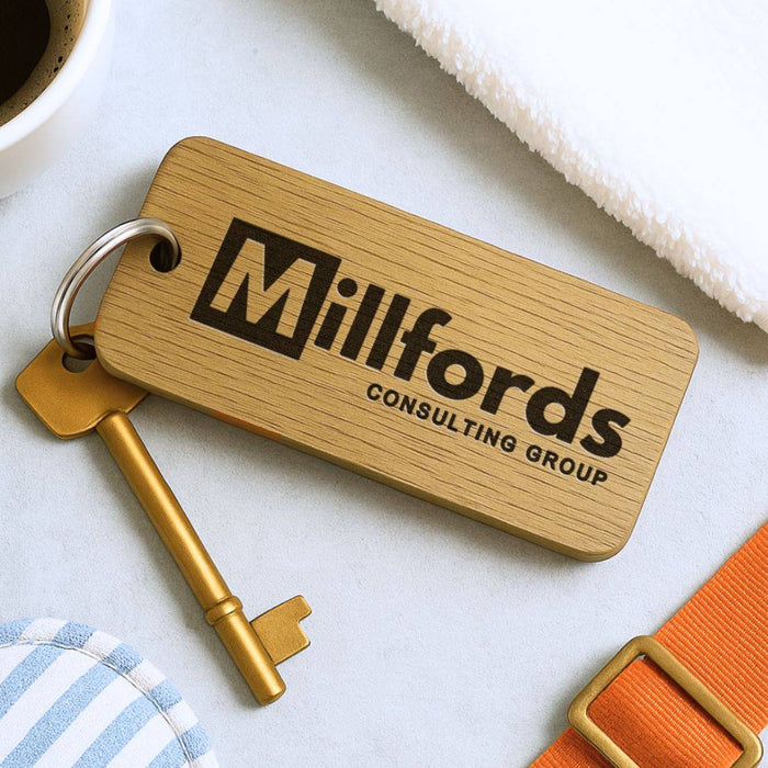 Engraved Business Logo Keyring I Branded Wooden Keychain I Personalised Oak Keyring