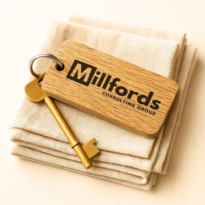 Engraved Business Logo Keyring I Branded Wooden Keychain I Personalised Oak Keyring