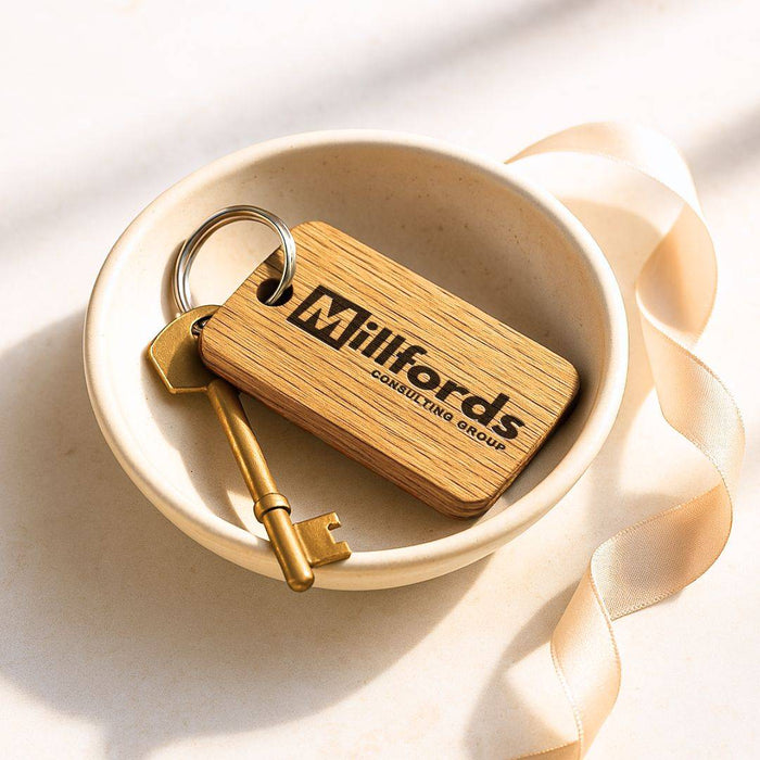 Engraved Business Logo Keyring I Branded Wooden Keychain I Personalised Oak Keyring