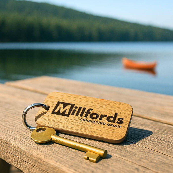 Engraved Business Logo Keyring I Branded Wooden Keychain I Personalised Oak Keyring