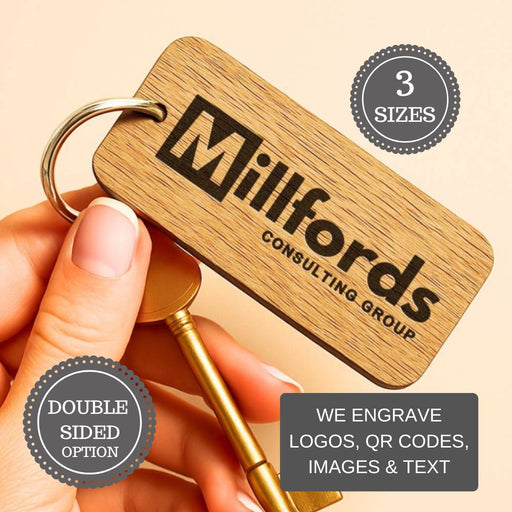Engraved Business Logo Keyring I Branded Wooden Keychain I Personalised Oak Keyring