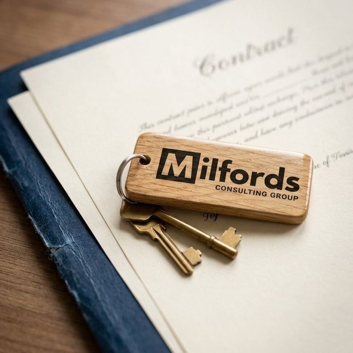 Engraved Business Logo Keyring I Branded Wooden Keychain I Personalised Oak Keyring