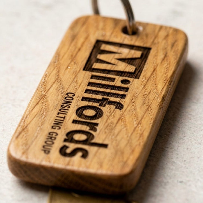 Engraved Business Logo Keyring I Branded Wooden Keychain I Personalised Oak Keyring