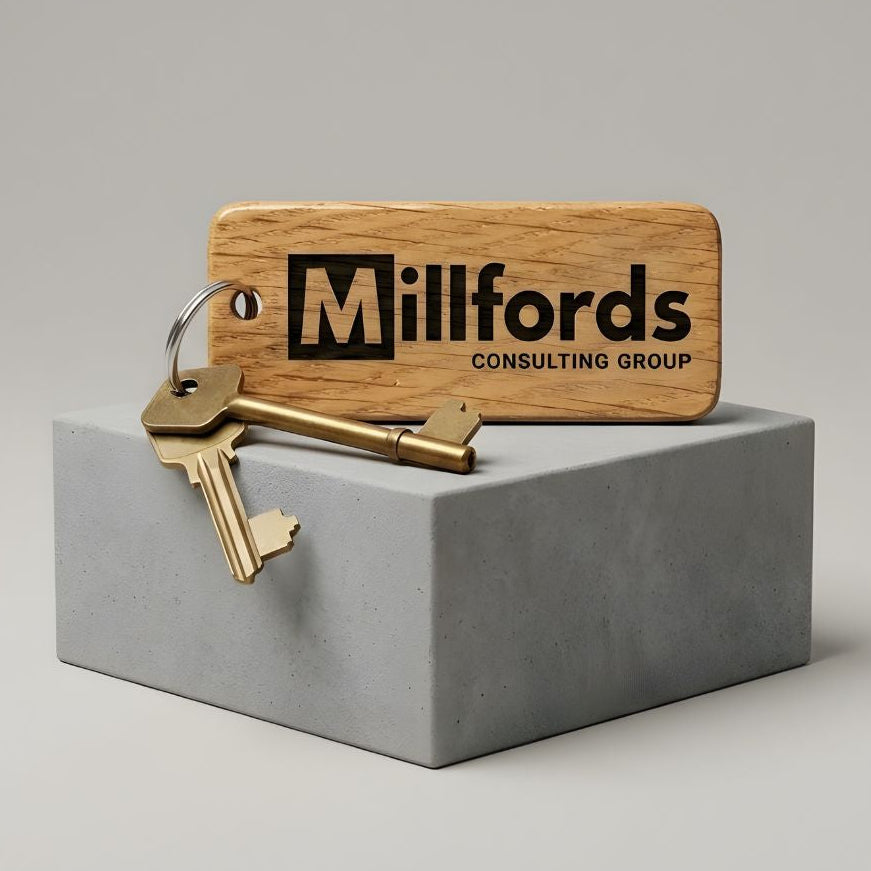 Engraved Business Logo Keyring I Branded Wooden Keychain I Personalised Oak Keyring