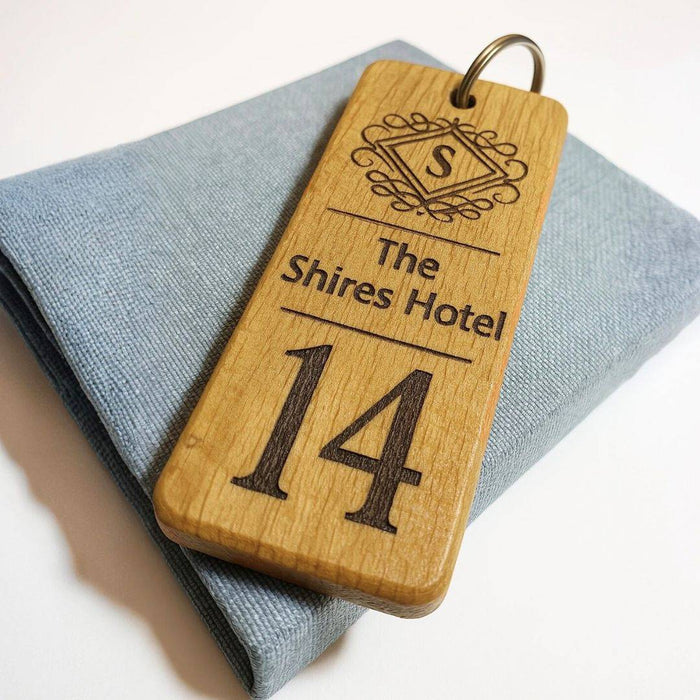 Engraved Hotel Room Number Wooden Keyring I Logo Keychain