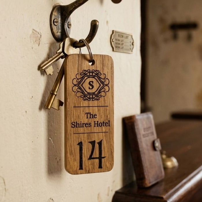 Engraved Hotel Room Number Wooden Keyring I Logo Keychain