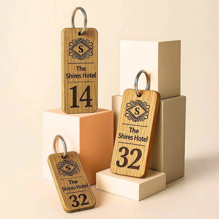 Engraved Hotel Room Number Wooden Keyring I Logo Keychain