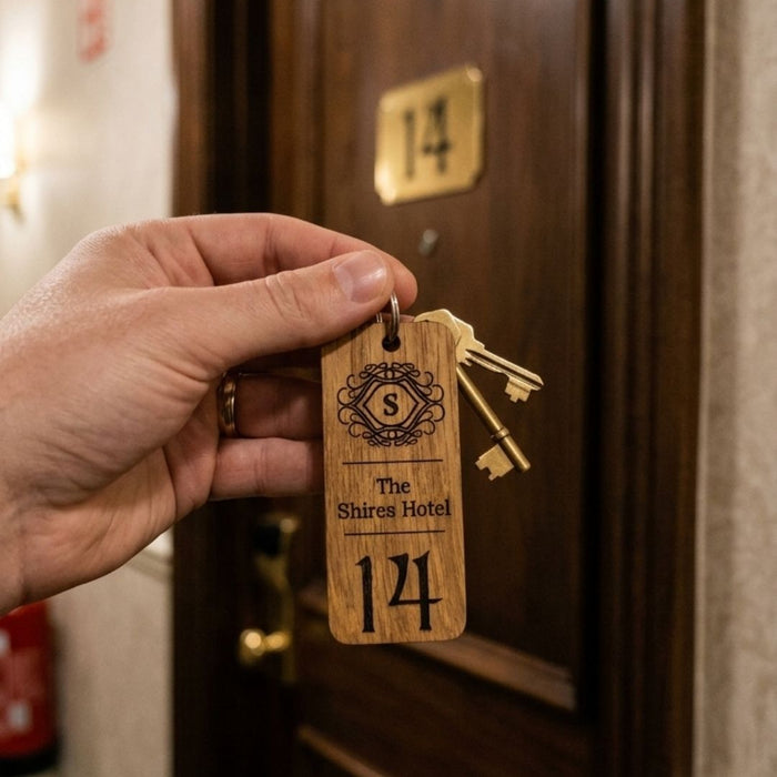 Engraved Hotel Room Number Wooden Keyring I Logo Keychain