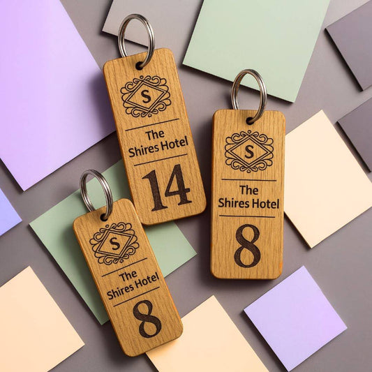 Engraved Hotel Room Number Wooden Keyring I Logo Keychain