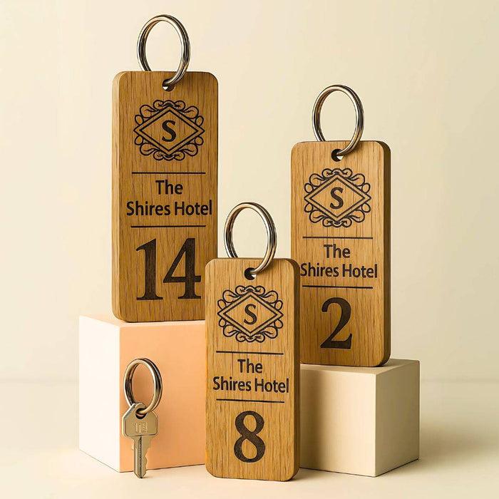 Engraved Hotel Room Number Wooden Keyring I Logo Keychain