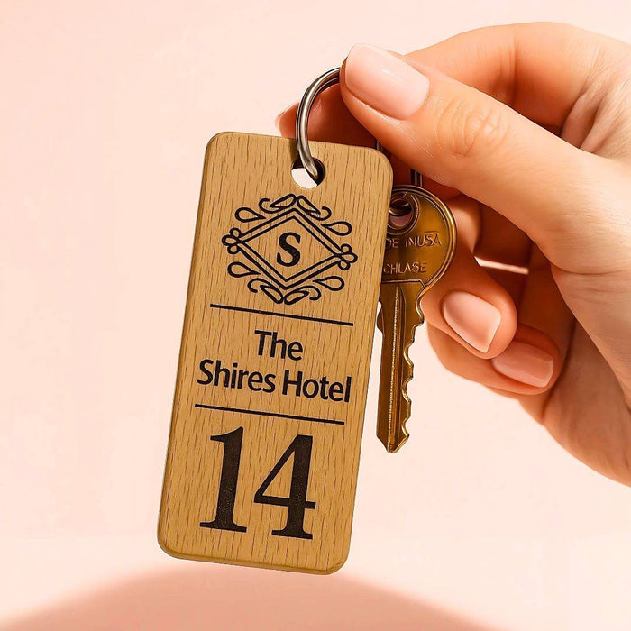 Engraved Hotel Room Number Wooden Keyring I Logo Keychain