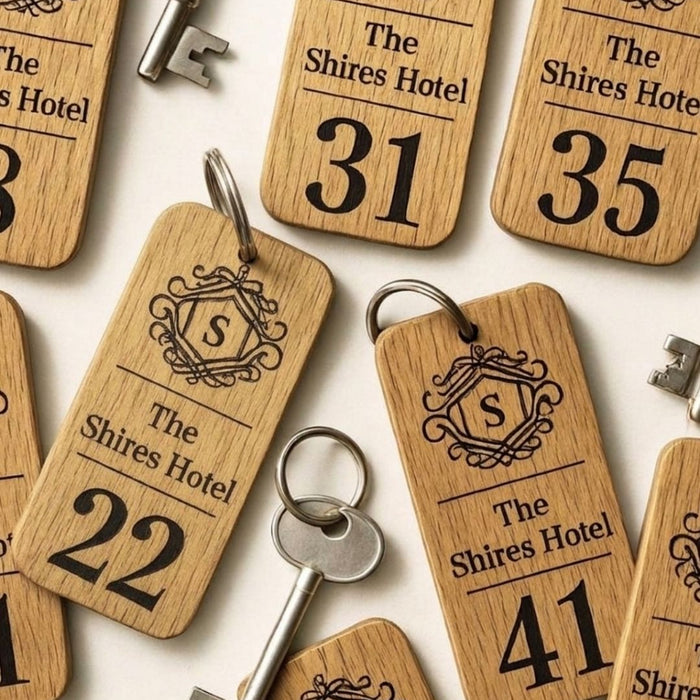 Engraved Hotel Room Number Wooden Keyring I Logo Keychain