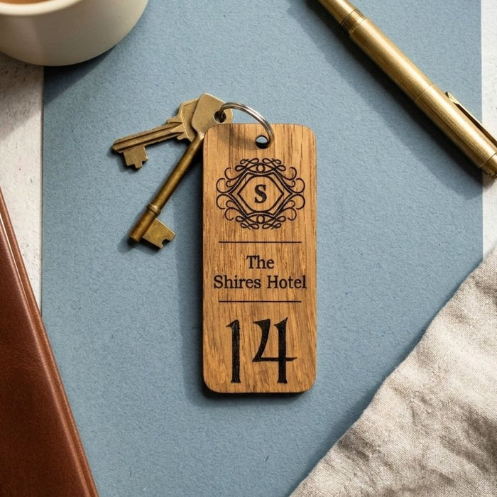 Engraved Hotel Room Number Wooden Keyring I Logo Keychain